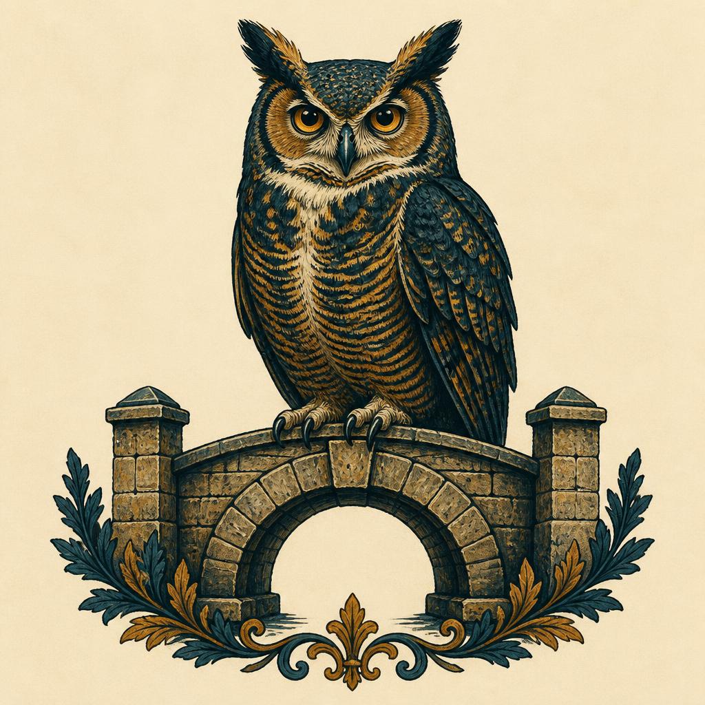 WellBridge owl perched on a stone bridge