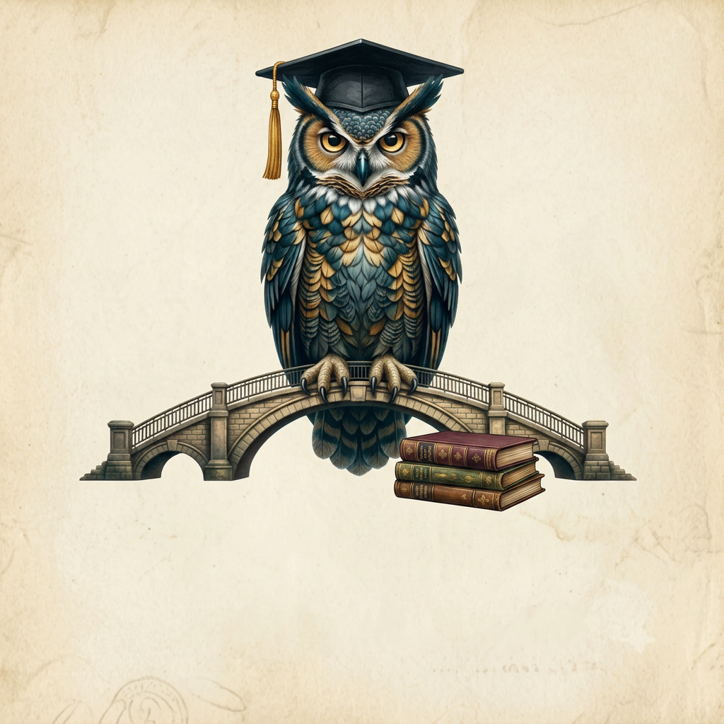 Education and online learning illustration with owl mascot in graduation cap