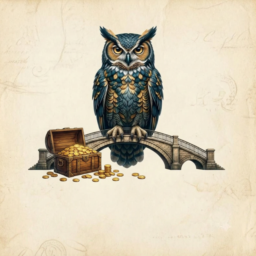Financial planning illustration with owl mascot, piggy bank, and rising chart